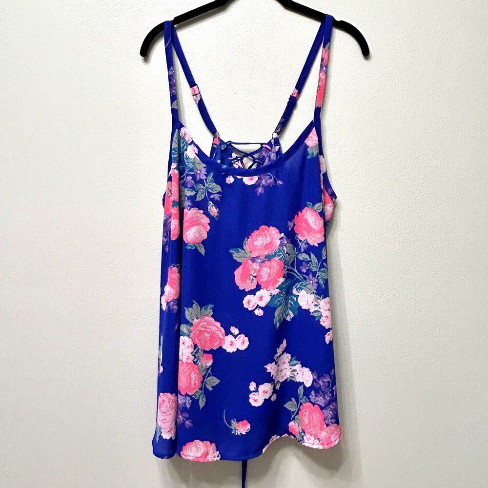 Torrid Top Women's 2 2X Blue Pink Cami Halter Tank Floral‎ Colorful Beachy Flowy